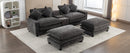 Modern Chenille Upholstered Sectional Sofa with Ottomans, USB Ports, Cup Holders, and Storage in Grey