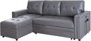 L Shaped Sectional Sleeper Sofa With USB Ports Gray Leather