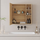 Natural Wood Grain Multi-Function Mirror Cabinet - Clear Mirror and Storage Space. MDF material mirror cabinet,a separate wall mounted bathroom mirror for storage and space saving.