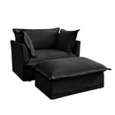 Upholstered Slipcovered Armchair with Ottoman,  Deep Seat Armchair W/ Wide Ottoman for Living Room, Armchair Sets with Large Soft Pillows(Set of 2),Chenille Fabric,Black
