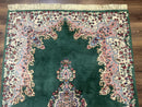 Persian Kerman Rug 4x6, Green Ivory Pink, Wool Vintage, Semi Open Field