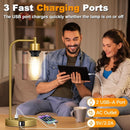Industrial Touch Table Lamps Set Of 2 With USB Ports And AC Outlet Brass
