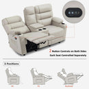 Power Recliner Loveseat With Console And Heat Vibration USB Light Grey