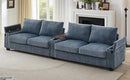 Modern 4-Seater Corduroy Sofa Couch with USB Ports, Hidden Storage, Flip-Top Cup Holders, Blue, 133'