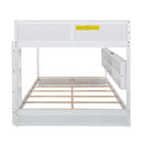 Queen Over Queen Bunk Bed with Built-in Storage Cabinets,Charging Station,Ladder,Safety Guardrails,Solid Pine Wood Bunk Bed,White