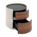 Italian Retro Double Storage Round Side Table, Gray Brown MDF with Tempered Glass Top, Compact Size