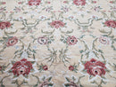Needlepoint Rug 10x14 Wool Flatweave Carpet, English Floral Pattern, Pale Yellow, Roses, Allover Pattern, Handmade Large Needlepoint Nice