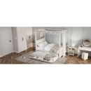 Full Size Upholstery Canopy Platform Bed with Trundle and Three Storage Drawers, Beige