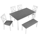 6-Piece Dining Table Set with Bench, Wood Dining Table Set for 6, Modern 6-Person Dining Table Set for Dining room, Kitchen, Grey & White two tone
