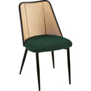 Green Rattan Dining Chairs Set of 4,Boucle Chairs with Natural Cane Back, Upholstered Dining Room Kitchen Chair for Dining Room Kitchen, Living Room