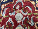 Persian Rug 7x10, Kirman Oriental Carpet 7 x 10 ft, Hand Knotted Wool Floral Medallion Semi Antique Persian Rug, Dark Red Light Blue Vintage