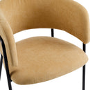 Modern Upholstered Arm Dining Chair Set of 2, Yellow Fabric, Metal Legs