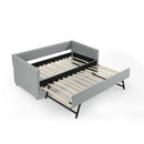 Twin Size Daybed with Trundle Upholstered Sofa Bed, with Vertical Stripes, Linen Fabric, Grey (82.5'x43'x30')