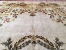 Aubusson Rug 10x14, Elegant French European Design, Vintage Handmade Carpet with Pile, Beige Floral Dining Room Rug, Living Room, Soft Wool