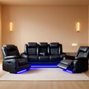Black Power Recliner Sofa Set With LED And USB Charging