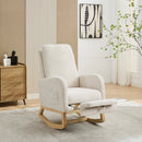 25.4'W Ivory Rocking Chair for Nursery, High Back Glider with Retractable Footrest, Boucle Upholstery, Rubber Wood Legs