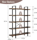 Brown 47 Inch Wide Industrial Bookcase Open Shelves