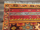 Unique Moroccan Rug 7x10, Room Sized Carpet, Red Orange Gray, Wool Oriental Striped Geometric Tribal Boho Rug, Flatweave with Raised Pile