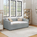 Twin Size Daybed with Trundle Upholstered Sofa Bed, with Vertical Stripes, Linen Fabric, Grey (82.5'x43'x30')