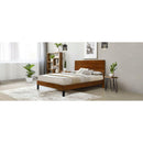 Mid-Century Modern Solid Wood Bed Frame Queen Size Platform Bed with Three-Piece Headboard Design, No Box Spring Needed, Brown