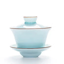 DecorBites™ Celadon Tea Tureen & Flower Gaiwan Kung Fu Tea Set 140ml Puer Kettle