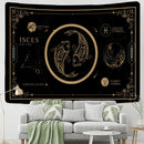 Celestial black & gold pisces constellation tarot tapestry bedroom decor