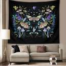 Celestial botanical tapestry wall hanging black bedroom decor