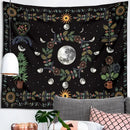 Celestial moon phase floral tapestry black bedroom wall hanging
