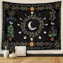 Celestial moon phase floral tapestry black bedroom wall hanging