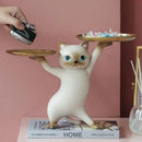 Ceramic white & beige cat figurines storage tray living room decor