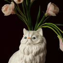 Ceramic white cat vase for desk and living room decor