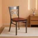 2 Pack Hercules Series X Back Metal Dining Chairs With Cherry Wood Seat For Restaurant Or Home Dining
