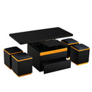 [Video Provided] U-Can Lift-Top Coffee Table with 4 Storage Stools, Modern Space Saving Center Table with Foldable Top, Multi-Functional Adjustable Coffee Table for Living Room