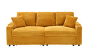 80-inch two-in-one pull-out sofa, foldable and hidden reclining function, corduroy fabric, equipped with cup holder and pillow, easily adaptable to living room space, orange