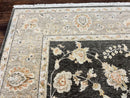 Indo Persian Rug 9x12, Sultanabad Indian Carpet, Dark Brown, Hand Knotted Vintage Wool Rug