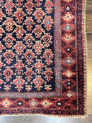 Turkish Sparta Rug 3x4, Allover Pattern, Navy Blue and Red, Antique Ispara Oriental Carpet 3 x 4, Small Turkish Handmade Vintage Wool Rug