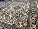 Antique Persian Rug 9x11, Wool Handmade 1920s Oriental Carpet, Persian Hamadan Anjelas Rug, Cream Black, Floral Allover Oriental Rug 9 x 11 Room Sized Rug