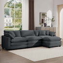 Grey Corduroy 3-Seater L-Shaped Sofa with Ottoman - Comfortable and Stylish for Small Living Rooms