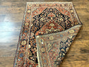 Persian Sarouk Rug 3.6 x 5, Medallion Rug, Red and Midnight Blue, Handmade Semi Antique Vintage Wool Carpet