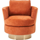 Velvet Swivel Barrel Chair, Swivel Accent Chairs Armchair for Living Room, Reading Chairs for Bedroom Comfy, Round Barrel Chairs with Gold Stainless Steel Base (Orange)