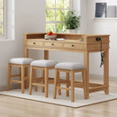 TREXM 4-Piece Dining Table Set for 3, Retro Kitchen Table and Chairs Set with 3 Storage Drawers, Ideal for Small Spaces (Natural)