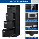 Lockable 4 Drawer Vertical File Cabinet Black Metal For Home Office