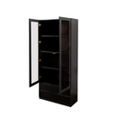 Display Cabinet with Glass Doors, Curio Storage Cabinet with 2-Drawer, Bookcase with LED Lights, Black