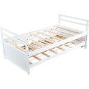 Twin Size Bed with Headboard, Footboard, Trundle and Three Storage Drawers, Twin Size Pine Wood Bed with Headboard, Footboard,White