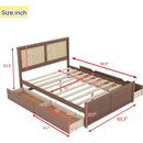 Queen Size Wood Storage Platform Bed with 4 Drawers, Rattan Headboard, Espresso