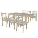 7PCs Extendable Dining Table Set, Farmhouse Extendable Table with 18' Move Leaf, 78' Rustic Wooden Kitchen Table and 6PCs Upholstered Chairs, Expanding Dining Room Table Set