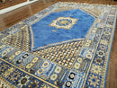 7' X 10' 5" Handmade Moroccan Urban Rabat Wool Carpet Blue Area Rug