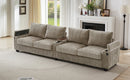 Modern 4-Seater Corduroy Sofa Couch with USB Ports, Hidden Storage Arms, and Flip-Top Cup Holders, Brown, 133 Inches