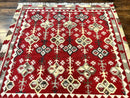 Indian Kilim Rug 6x6, Square Kilim Flatweave Carpet, Vintage Handmade Wool Rug, Red