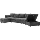 146.9" L-shaped Sofa Sectional Sofa Couch Pull-out Sofa Bed with a Movable Storage Ottoman, a Storage Chaise Lounge and Two USB Ports for Living Room, Grey